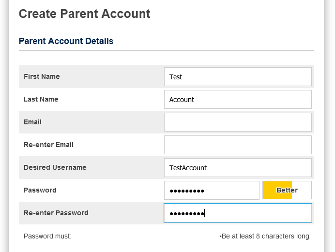 Create a Parent Account